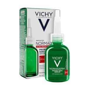 Vichy Normaderm Probio BHA Serum réduit boutons, pores et marques. Peau plus nette dès 7 jours.