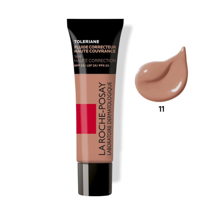 La Roche-Posay Toleriane Fluide Correcteur SPF25 N11, fond de teint fluide haute couvrance pour peaux sensibles, teinte beige clair.