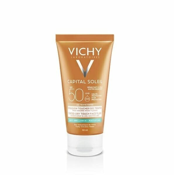 VICHY CAPITAL SOLEIL BB EMULSION TEINTE HALE NATUREL TOUCHER SEC PEAU SENSIBLE MIXTE A GRASSE SPF50 50ML – Image 2