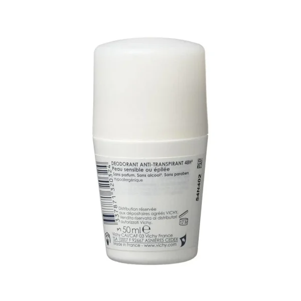 VICHY DEODORANT ANTI-TRANSPIRANT 48H PEAUX SENSIBLES OU EPILEES ROLL-ON 50ML – Image 2