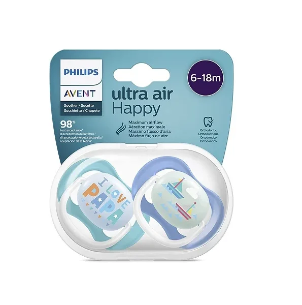 AVENT SUCETTE ULTRA AIR HAPPY 6-18MOIS BOY REF SCF080/03 – Image 2