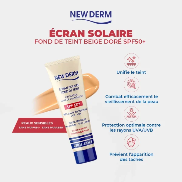 NEW DERM ECRAN SPF50+ FOND DE TEINT BEIGE DORE – Image 2