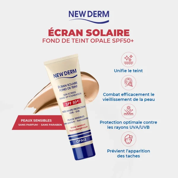 NEW DERM ECRAN SOLAIRE FOND DE TEINT SPF50+ 50ML OPALE – Image 2
