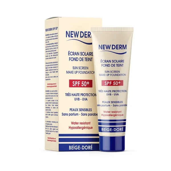NEW DERM ECRAN SPF50+ FOND DE TEINT BEIGE DORE – Image 1