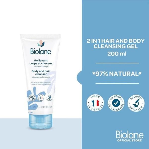 BIOLANE GEL LAVANT CORPS ET CHEVEUX 2 EN 1 200ML – Image 2