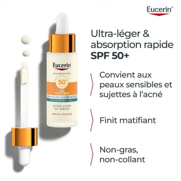 EUCERIN SUN PROTECTION OIL CONTROL SPF50+ UV SERUM PEAU GRASSE ULTRA LEGER 30ML – Image 3
